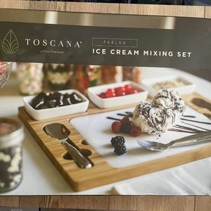 Toscana Ice Cream Mixing Set with Marble Slab, Mixing Spades, and ceramic dishes